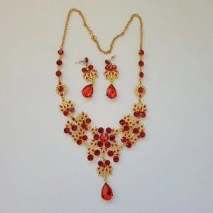 Necklace Earrings Wedding Crystal Gold Water Drop Leaf Women Jewelry Set